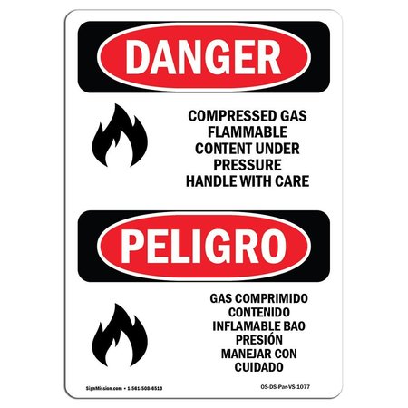 SIGNMISSION Safety Sign, OSHA Danger, 10" Height, Compressed Gas Flammable Content Bilingual Spanish OS-DS-D-710-VS-1077